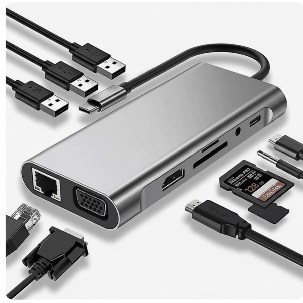 10-in-1 USB-C Hub Docking Station Adapter — USB 3.1 Type-C Hub